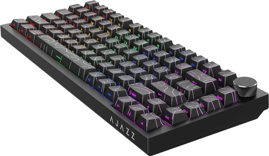 Ajazz AK820 – Mechanisch Toetsenbord 75% – Bedraad USB-C Gaming Keyboard – Hot Swap – Compact QWERTY – 82 Keys – Contourlijn zwart
