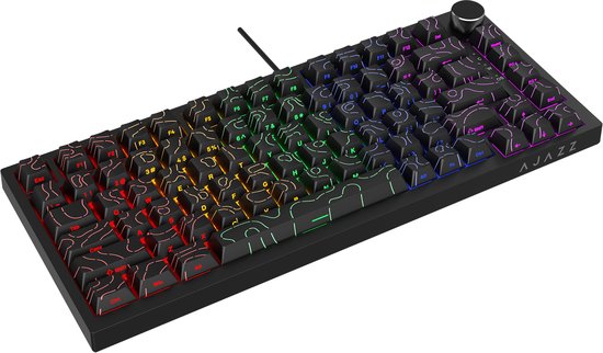 Ajazz AK820 – Mechanisch Toetsenbord 75% – Bedraad USB-C Gaming Keyboard – Hot Swap – Compact QWERTY – 82 Keys – Contourlijn zwart