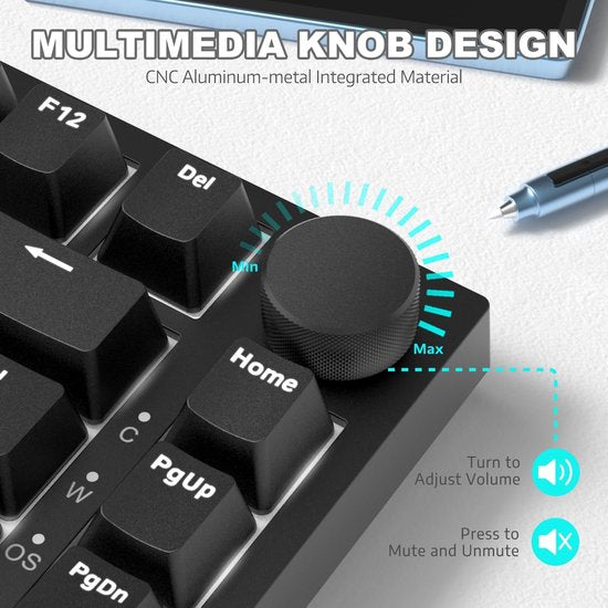 Ajazz AK820 – Mechanisch Toetsenbord 75% – Bedraad USB-C Gaming Keyboard – Hot Swap – Compact QWERTY – 82 Keys – Zwart