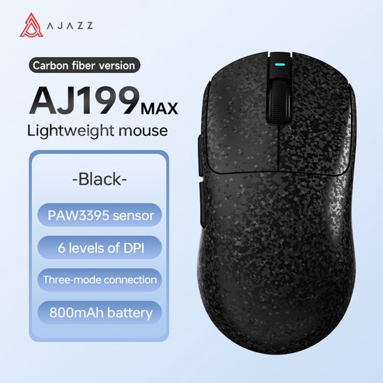 Ajazz AJ199 Max - Draadloze Gaming Muis – PAW3395 - 26.000 DPI - Tri-Mode - Zwart