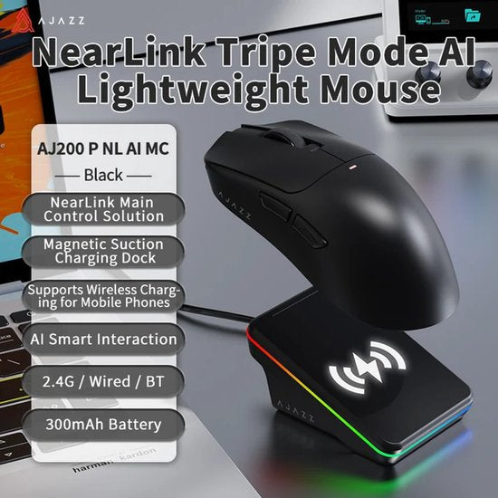 AJAZZ AJ200P NL AI MC - Draadloze Gaming Muis - PAW3311 - 24.000 DPI - Zwart