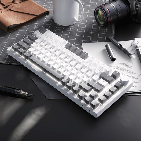 Ajazz AK820 – Mechanisch Toetsenbord 75% – Bedraad USB-C Gaming Keyboard – Hot Swap – Compact QWERTY – 82 Keys – Wit/Grijs